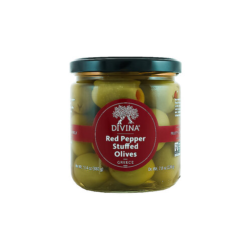 Divina Red Pepper Stuffed Olives 7.8oz, Greece Divina Red Pepper Stuffed Olives 7.8oz, Greece